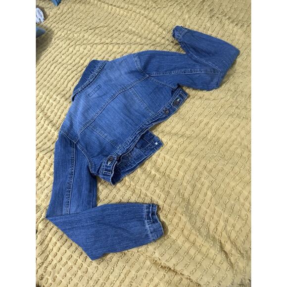 Plugg crop jean denim jacket with rhinestone pockets vintage y2k Medium - Picture 5 of 6